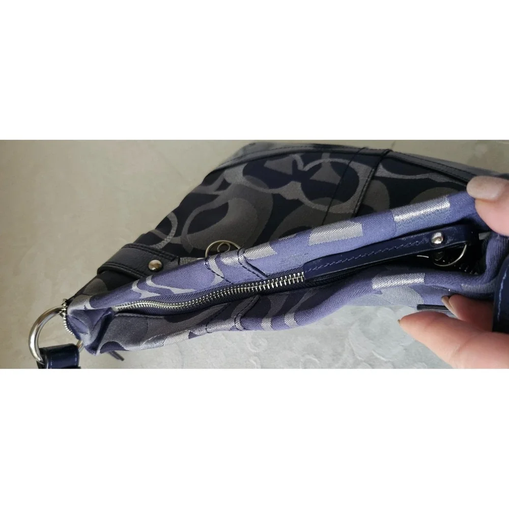 Coach Moto Optic Metallic Chain Navy‎ Signature Jacquard Silver/Blue